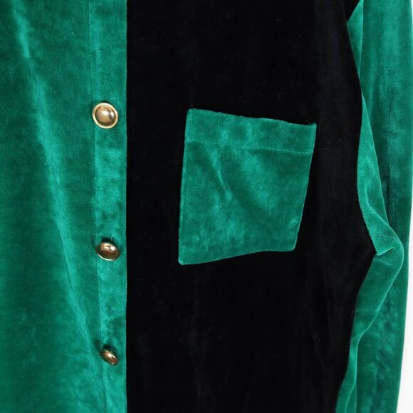 Vintage 90s Velour Velvet Colorblock Faux Button Down Top Size L Russ - Picture 3 of 5